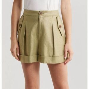 NWT L'agence Safari Linen Blend Short In Pebble / Gold